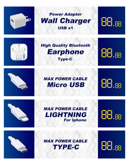 4 Tier Clean Acrylic Rack for Max Power Cable & Charger with Sticker (21x22x65cm)
