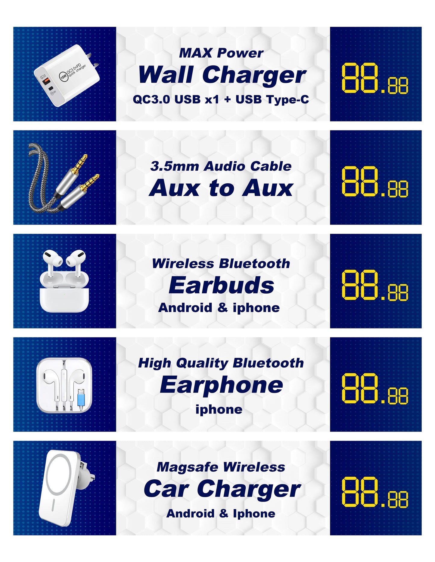 4 Tier Clean Acrylic Rack for Max Power Cable & Charger with Sticker (21x22x65cm)