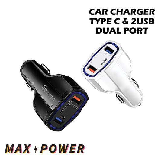 Max Power - Car Charger Type C & 2USB Dual Port Ace Trading Canada
